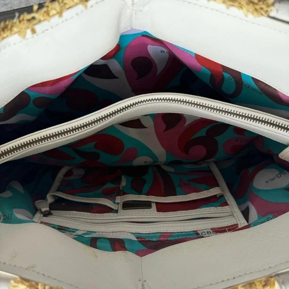 BCBG Vintage 2000s Y2K Boho Grunge Straw Leather Shoulder Bag Tote - Picture 8 of 11